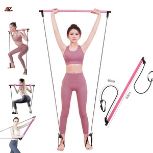 Barre d'exercices réglable pour yoga et Pilates, kit de barre de Pilates en 2 sections, bande de résistance élastique en latex, ensemble de musculation 150LB - Product Image 1