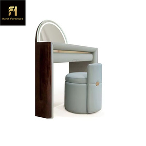 Juego de mesa de <span class=keywords><strong>tocador</strong></span> de madera de diseño minimalista moderno, <span class=keywords><strong>tocador</strong></span> <span class=keywords><strong>con</strong></span> marco de acero inoxidable y <span class=keywords><strong>espejo</strong></span> semicircular - Product Image 5