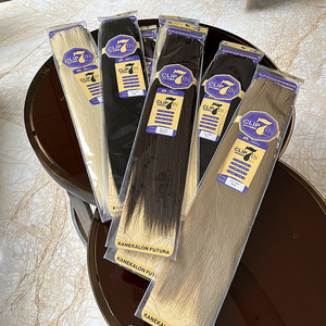 Extensions de cheveux synthétiques à clipser Julianna Wholesale, 24 pouces, 7 pièces, 16 clips, effet Yaki lisse, sans couture - Product Image 1