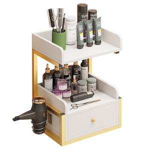 Meubles de salon modernes en or à fixation murale, postes de travail pour salon de coiffure avec armoire de rangement pour outils pour salon de barbier - Product Image 1