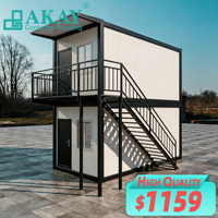 Maisonnette portable préfabriquée Akay à prix de gros, 2 étages, facilement mobile, modulaire, conteneur préfabriqué de 20 pieds pour le camping