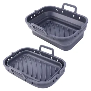 Reusable Baking Pan Square Air Fryers Liner Silicone Foldable Air Fryer Pot 8.5 Inch Silicone Airfryer Basket Oven Accessories
