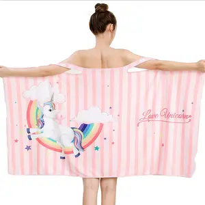 Банный халат для взрослых и женщин, Быстросохнущий банный халат с цифровым принтом и мультяшными пуговицами на груди