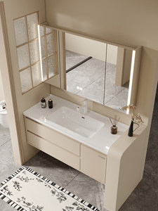 New smart bathroom light luxury bathroom cabinet combination ceramic integrated basin washbasin cabinet washstand - Product Image 2