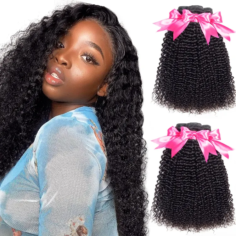 High Quality Long 24 Inch Virgin Hair Weft Bundles 100% Brazilian Remy Kinky Curly Human Hair Weave Extensions