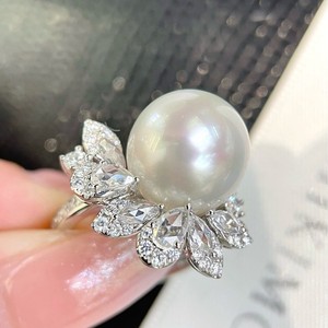 Anillo de Diamantes de Lujo Estilo Socialité, con Diamantes en Abundancia, Dulce, Simple, con Perla Natural de Agua Dulce de Calidad Superior - Product Image 4