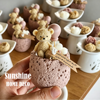 Bougies parfumées personnalisées avec étiquette nominative, motif ours mignon, cerise et ballon, dans un emballage original, pour cadeaux de naissance de bébé fille et cadeaux d'anniversaire
