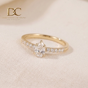 แหวนทองคำแท้ 14KT ดีไซน์สวยงาม ประดับเพชรเม็ดเดี่ยวทรงหยดน้ำและทรงกลมเจียระไนแบบบริลเลียนท์ พร้อมเพชรแล็บโกรว์ - Product Image 3