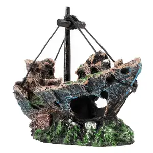 Raeasily Fish Tank Decoration Aquarium Accessories Shipwreck Decor Resin Material Sunken Ship Decorations Items For Fish Favors