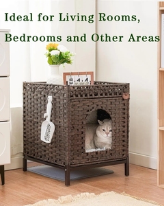 Casa de gatito interior tejida a mano, cómoda cesta de almacenamiento, cama para gatos, cueva de ratán para gatos, cubo para mascotas, casas para mascotas, caja de arena oculta - Product Image 5