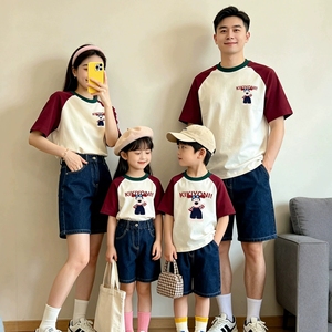 Camiseta familiar con estampado de dibujos animados, manga raglán, algodón, informal, transpirable, conjunto de ropa de verano para padres e hijos, para mamá, papá, niños, bebés - Product Image 1