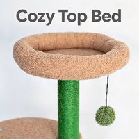 Arbre à chat Cactus Cat Furniture en sisal vert, avec poteau à gratter, plateforme ronde, cylindre, perchoir latéral, jouet suspendu et espace de repos