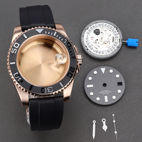 Kit de Montage de Montre de Plongée Boîtier en Acier Inoxydable Or Rose Mouvement NH35 Bracelet en Caoutchouc Pièces de Rechange pour Réparation de Montre Cadran et Aiguilles