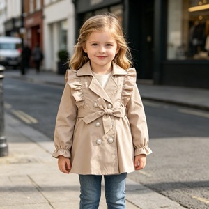 Vêtements pour enfants, manteau kaki pour filles, veste coupe-vent à double boutonnage avec volants et boutons perlés, veste d'extérieur pour enfants, vêtements <span class=keywords><strong>de</strong></span> tous les jours - Product Image 5