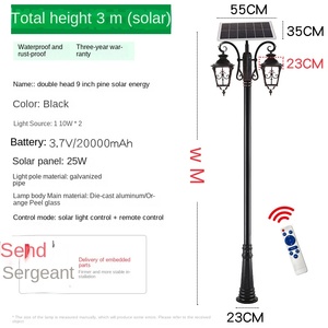 Farola Solar para Jardín con Dos Lámparas LED, Cuerpo de Hierro, Pantalla de Vidrio, Luz Blanca Cálida de 2700K, Sensor de Movimiento IP66, Garantía de 10 Años - Product Image 5
