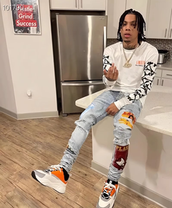 Jeans da <span class=keywords><strong>Uomo</strong></span> di Alta Qualità Personalizzabili, Nuovi Jeans Digitali Stampati Azzurri di Lusso Stile High Street, Pantaloni Estivi in Denim da <span class=keywords><strong>Uomo</strong></span> - Product Image 1