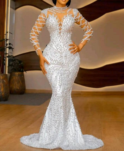 Robe de mariée sirène de luxe 2026 Illusion à col montant et perles, avec jupon de bal détachable, robe de mariée sur mesure pour les mariées africaines - Product Image 2