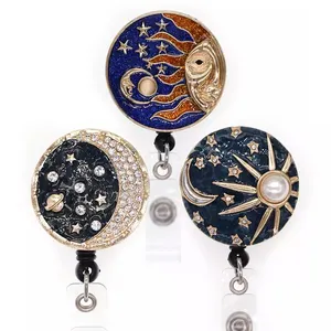 Round Shape Alloy Moon Star ID Badge Holder Clips Universe Planet Retractable Badge Reel