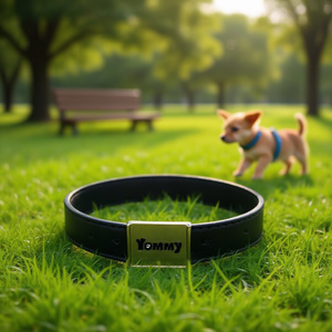 Yommy Pet <b>Collar</b> 35cm Black <b>Leather</b> Style for <b>Dogs</b> and Cats - Product Image 3