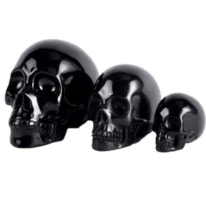 Skull Obsidian Carved Crystal Crafts Black Obsidian Semi Gemstone Craft