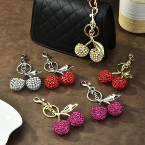 New Metal Cherry Bag Charm Pendant <b>Key</b> Chain Crystal Cherry Gold Sliver Plating Cherry Shape <b>Key</b> <b>Ring</b> for Bag Accessories - Product Image 4
