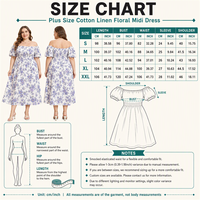 Robe florale pour femmes, grande taille, en coton et lin, imprimée, coupe trapèze, épaules dénudées, manches bouffantes, longueur midi, pour l'été, avec logo personnalisé OEM
