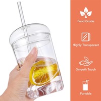 Botol Kaca Silinder yang Dapat Disesuaikan dengan Tutup Kaca dan Sedotan 16oz Set Gelas Kopi Dingin Buatan Shandong untuk Air/Soda/Teh Hadiah