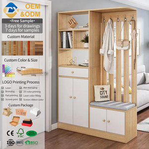 Mueble de Pino Reciclado, Zapatero, Armario de Almacenamiento, Divisor de Madera, Diseños para Sala de Estar con Perchero - Product Image 1