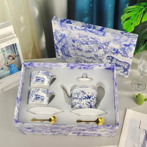 Nouvel ensemble de thé en porcelaine bleue de la série D nordique, ensemble de thé en céramique artisanal - Product Image 2