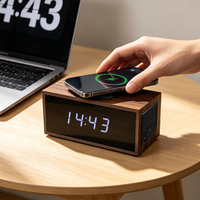 Slimme houten LED-wekker met draadloos opladen, digitale spraakbesturing, temperatuurweergave, op batterijen, geschikt voor woonkamer en buitengebruik
