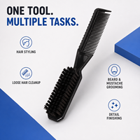Peigne-brosse 2-en-1 pour barbier, poils en nylon, pour coiffure, nettoyage, barbe, moustache, contrôle des bords, outil de toilettage de poche pour la vente en gros B2B