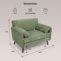 Fauteuil de lecture moderne surdimensionné 43 pouces en chenille verte avec dossier matelassé et passepoil, accoudoirs rembourrés, pieds en bois, en PU, pour salon