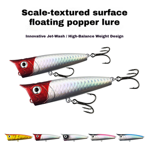 Leurre flottant popper 75mm 85mm 100mm, longue portée, appât dur, revêtement laser, pêche en mer, hameçons triples - Product Image 3