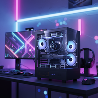 PC para Juegos ATX Blanco y Negro, Conjunto Completo con Panel Lateral de Vidrio Templado, Ventiladores RGB Preinstalados, 16 GB de RAM, SSD de 512 GB, Equipo de Escritorio para Juegos 3A