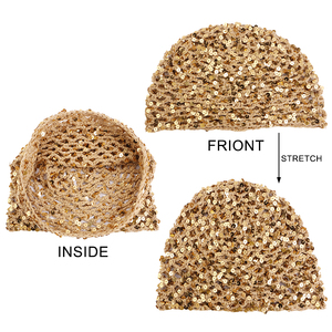 En gros, Bonnet en maille à paillettes et sequins, Turban au crochet, <span class=keywords><strong>Snood</strong></span> pour cheveux pour femmes, Filets à cheveux tricotés scintillants à motifs diamant - Product Image 6