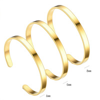 Brazalete Abierto de Acero Inoxidable CYNYA, 4mm 6mm 8mm, Brazalete Ajustable Liso para Mujeres y Hombres, Joyería de Moda