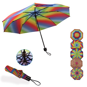 Nouveauté - Parapluie pliant à 3 sections à carreaux arc-en-ciel en gros |   21 pouces, 8 nervures, idéal pour l'Amérique latine et le <span class=keywords><strong>Mexique</strong></span> - Product Image 1