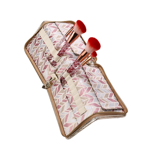 Cracked Metallic PU Large Capacity Durable <b>Makeup</b> <b>Brush</b> Roll Bag Portable Zipper Cosmetic <b>Brush</b> Storage <b>Case</b> with Elastic Slots - Product Image 2