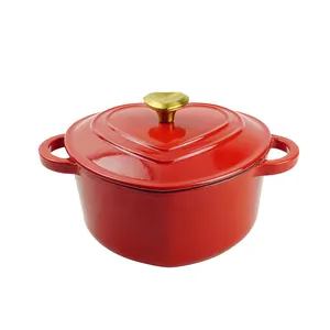 Low MOQ Custom Red Heart Shaped cocotte 18cm Cooking Pot Casseroles Enameled Cast Iron Dutch Oven Bread Baking Pot With Lid