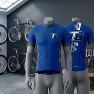 เสื้อปั่นจักรยานแขนสั้นสีน้ำเงินสำหรับผู้ชาย TB Sports พร้อมซิป ดีไซน์ระบายอากาศได้ดี มีกระเป๋า ลายพิมพ์แบบซับลิเมชั่น - Product Image 3