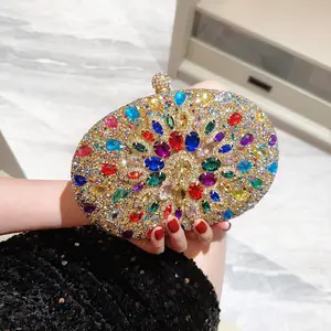 Diamond fashion sling dinner bag for women wholesales female chain party handbags luxury ladies round clutch bag rhinestone