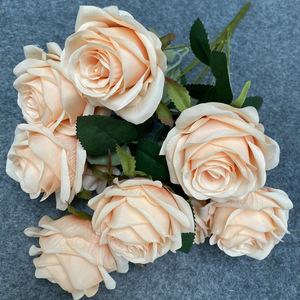 Ramo de Rosas Artificiales de Seda de Alta Calidad, Multicolor, 9 Cabezas, Color Rosa Empolvado, <span class=keywords><strong>Naranja</strong></span> Quemado, para Decoración de Bodas - Product Image 4