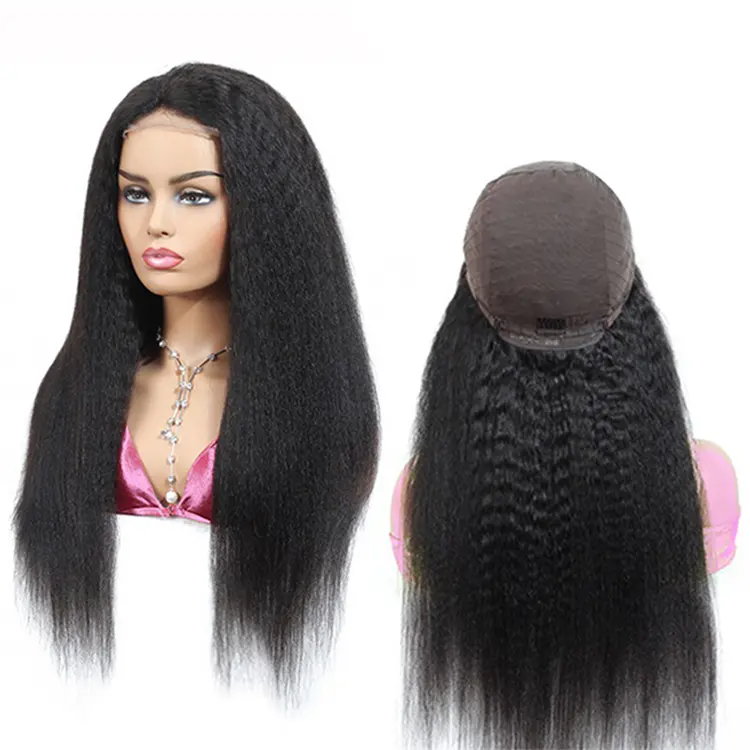 100% HD Full Lace Human Hair Wigs Closure Natura Brazil Kinky Straight Women's Black Long Straight Big Wavy Wig