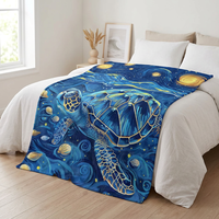 Couverture en polaire douce et confortable en forme de tortue de mer bleue, tapis tricoté pour chambre à coucher, canapé, camping