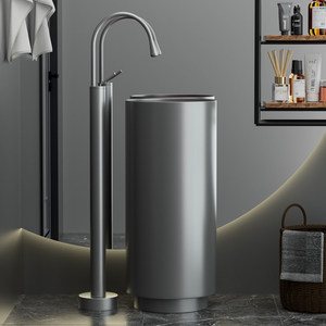 <span class=keywords><strong>Lavabo</strong></span> a colonna cilindrico moderno di lusso <span class=keywords><strong>in</strong></span> <span class=keywords><strong>acciaio</strong></span> inossidabile 304 grigio titanio, autoportante, <span class=keywords><strong>per</strong></span> hotel, KTV, <span class=keywords><strong>bagno</strong></span> - Product Image 4