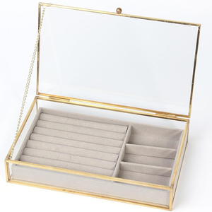 Hiện Đại Sang Trọng Vàng Brass Đóng Khung Thủy Tinh Đồ Trang Sức Lưu Trữ <span class=keywords><strong>Box</strong></span> Organizer Với Nắp Đôi Cho Ép Hoa Thủy Tinh Hộp Trang Trí - Product Image 6