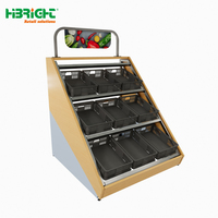 Highbright Commerciële Supermarkt Aanpasbaar Ontwerp Hoge Capaciteit Zwaarbelastbaar Houten Metalen Gepolijste Vrijstaande Display Stand