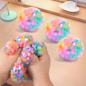 Stress Relief Squishy Grape Ball Toy with Rainbow-colored <b>Beads</b>, Soft <b>Silicone</b> Squeeze Toy. - Product Image 3