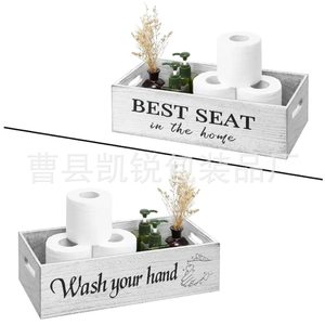 Boîte à mouchoirs en bois rectangulaire pour salle de bain, porte-papier toilette avec impression « Lavez-vous les mains », pour rangement sur comptoir - Product Image 5
