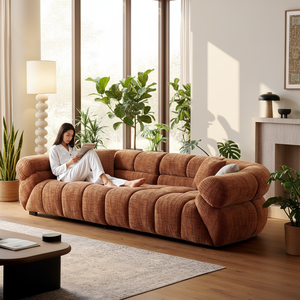 Canapé minimaliste italien <span class=keywords><strong>une</strong></span> <span class=keywords><strong>place</strong></span> en velours chenille caramel, style rétro, <span class=keywords><strong>fauteuil</strong></span> design pour grand salon - Product Image 1